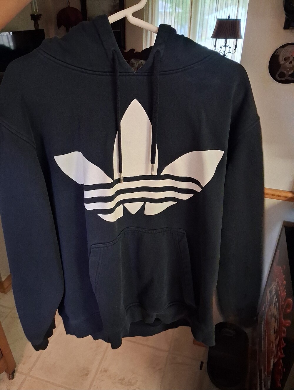 adidas Black Hoodie with Large White Trefoil